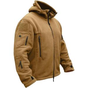CARWORNIC Men’s Military Tactical Fleece Jacket Warm Multi-Pockets Outdoor Hooded Coat(Khaki)